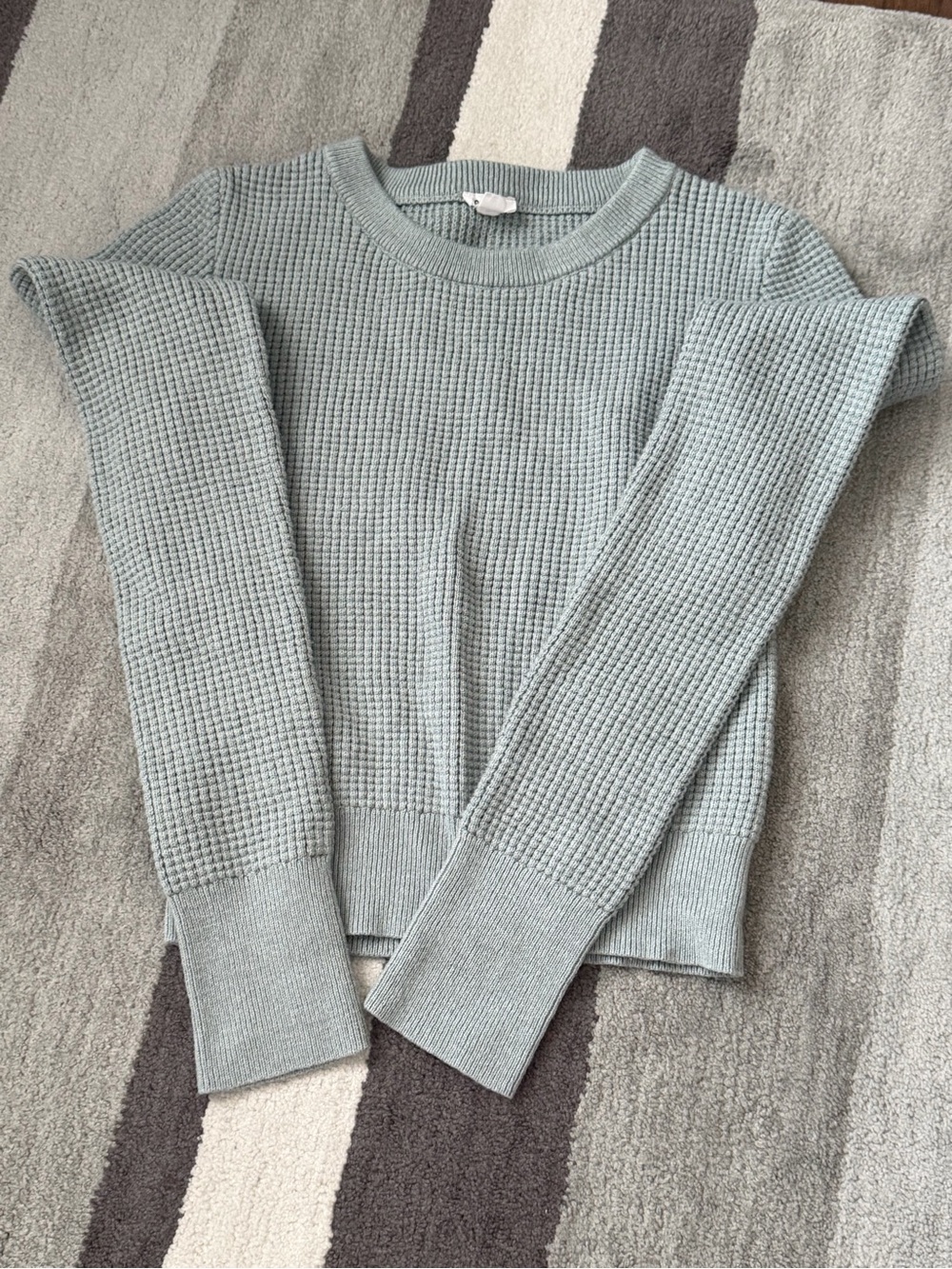 Garage Light Sage Waffle-Knit Crewneck Sweater